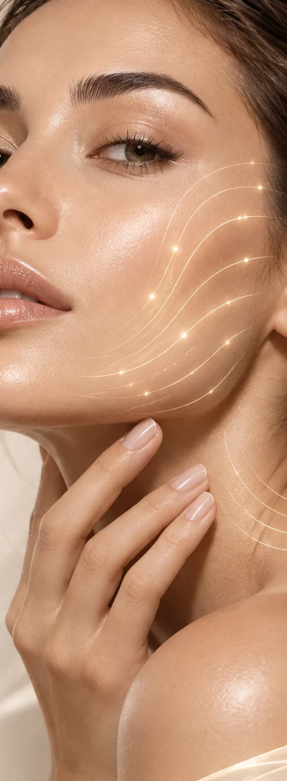 Visual illustrativo di skincare e tecnologia estetica per il viso